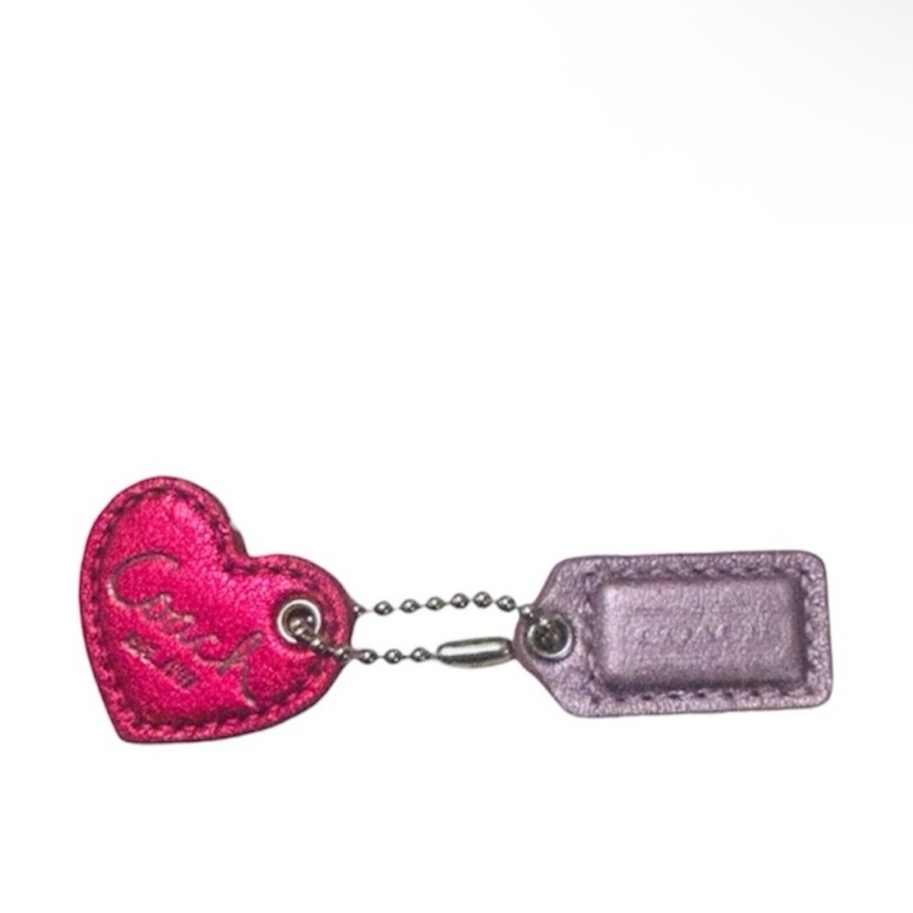 Coach Pink Heart & Lilac Tag Leather Keychain Charm